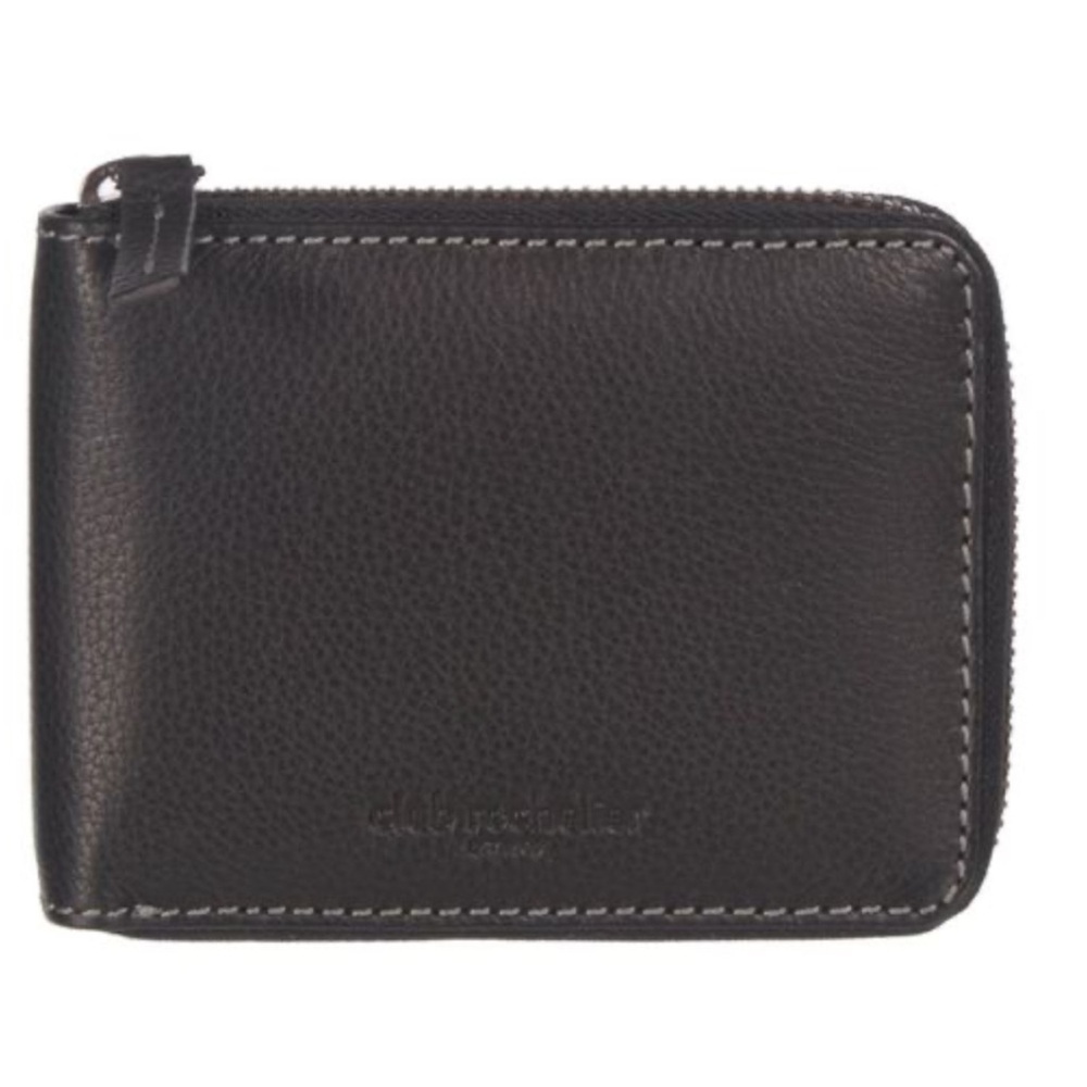 Club Rochelier Mens Full genuine Leather Zipper Around with Center Wing Black.